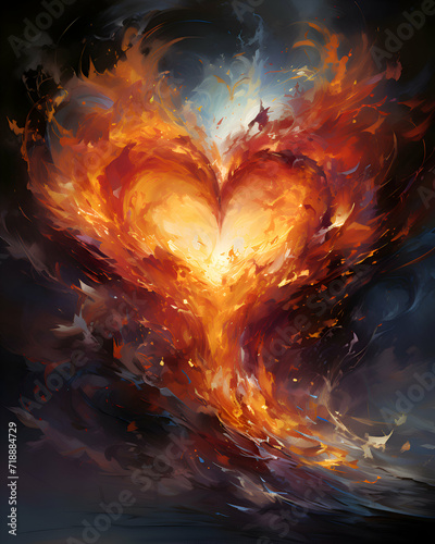 Heart in fire. Abstract fractal. Design element for book covers
