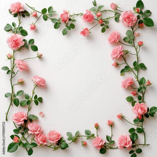 Rose wreath on a clean background perfect for wedding invitations and romantic branding, ideal for social media content and web design © Blue_Utilities