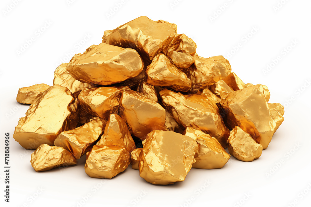Closeup of big gold nuggets on a white background Closeup of big gold nuggets on a white background