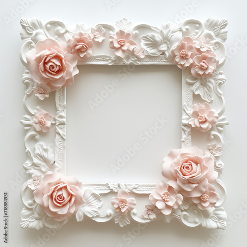 Classic rose-embellished frame on white background, ideal for stylish photo borders or sophisticated home decor ads © Blue_Utilities