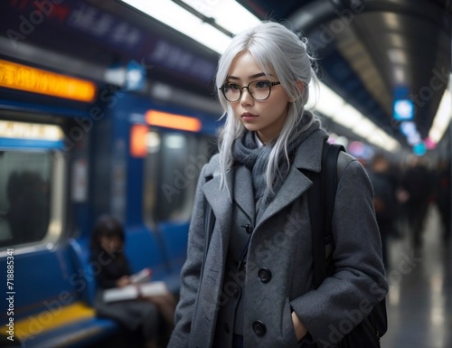teen girl glasses in station