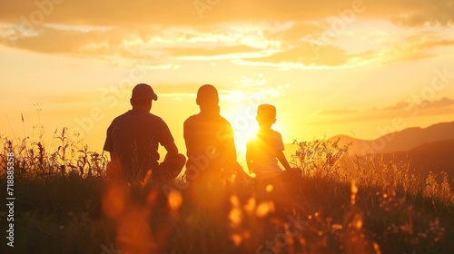 family at sunset background