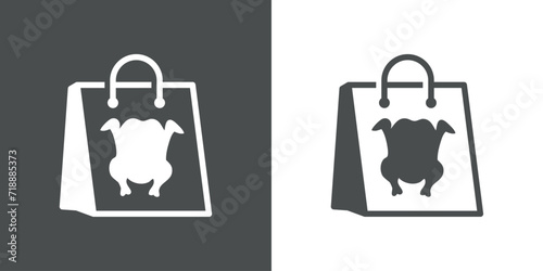 Silueta de pavo o pollo asado en bolsa de la compra de papel para restaurante de comida para llevar en Navidad o Día de acción de gracias