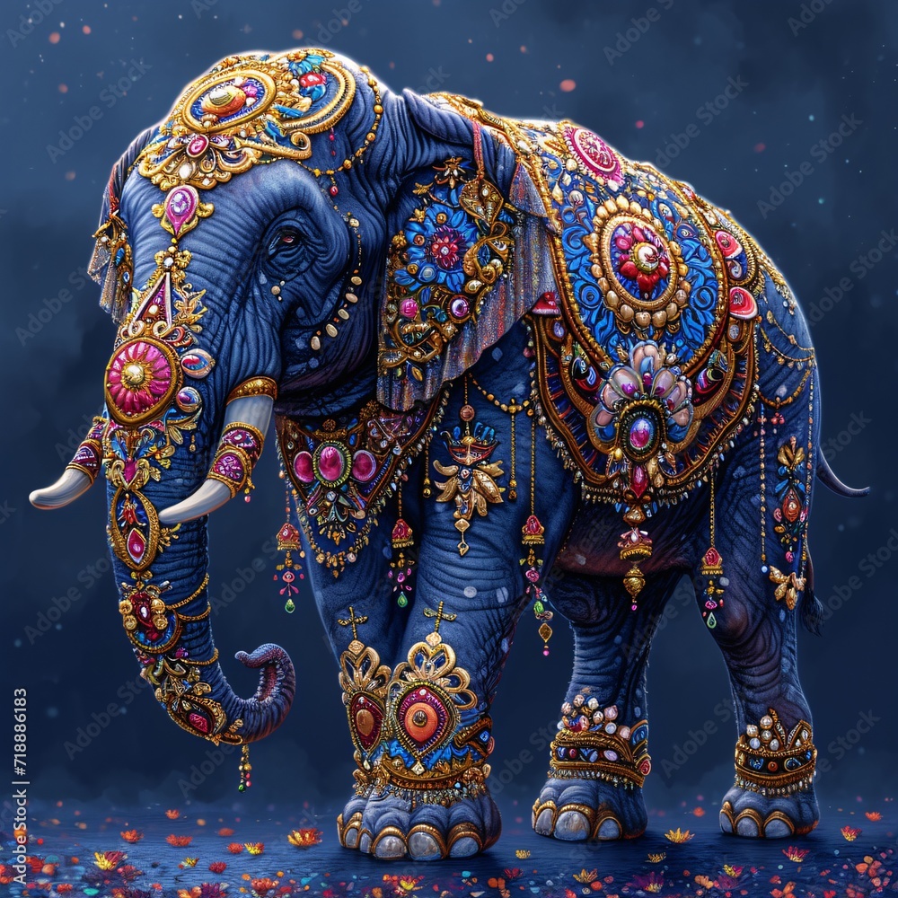 Glittering Blue Elephant: A Sparkling Tribute to the Monthly Full Moon Generative AI