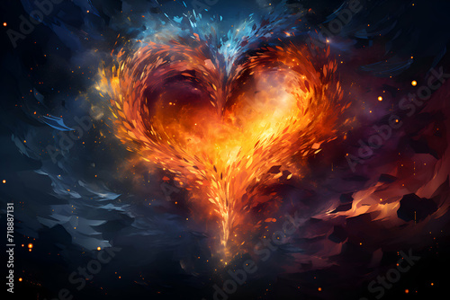 Burning heart on a black background. 3d rendering. Computer digital drawing.