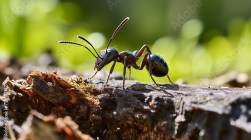 Black garden ant activity. Also known as the common black ant. photo