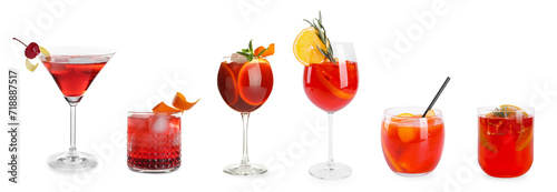 Aperol based cocktails isolated on white, collection photo