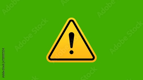 Yellow Exclamation mark in triangle icon. Green Screen Video 4K