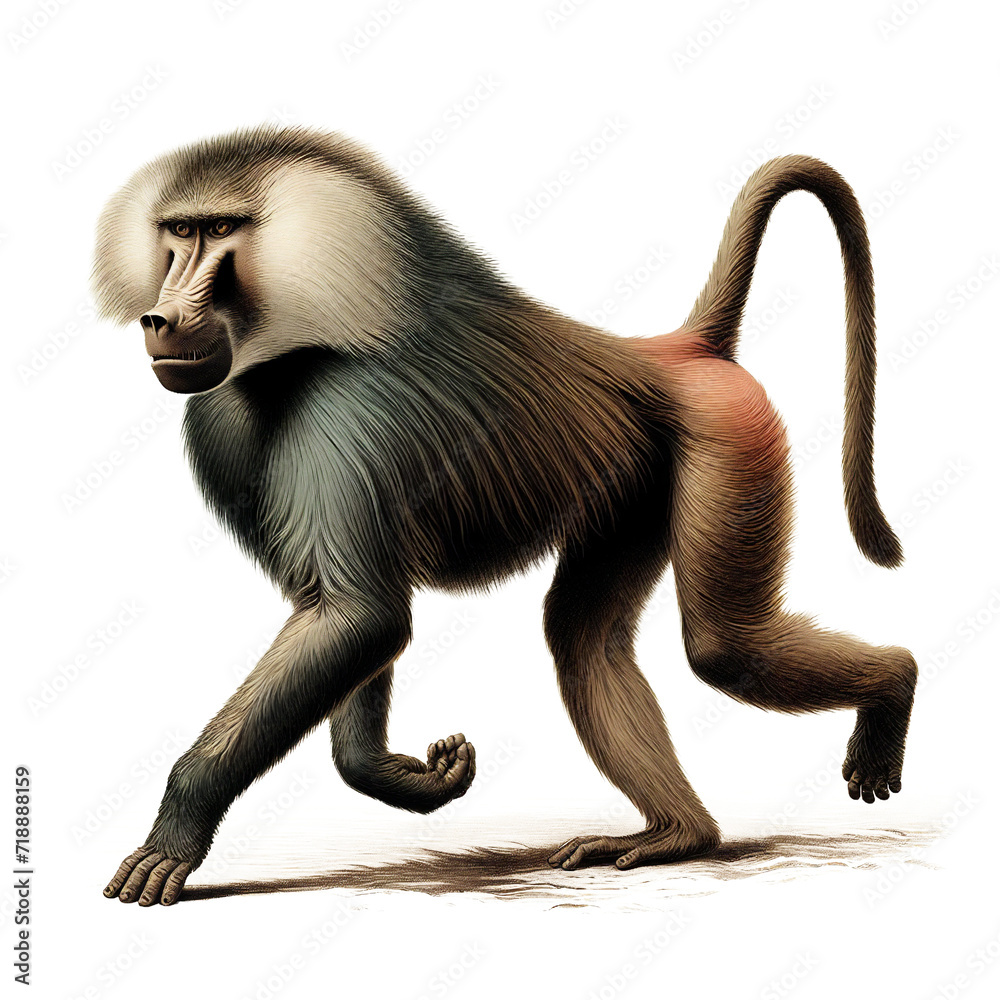 Fototapeta premium Baboon (Papio) biological illustration lithography
