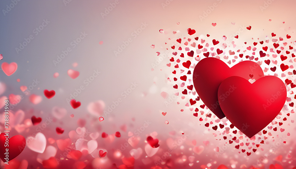 panorama background with red hearts, concept Valentines day background 