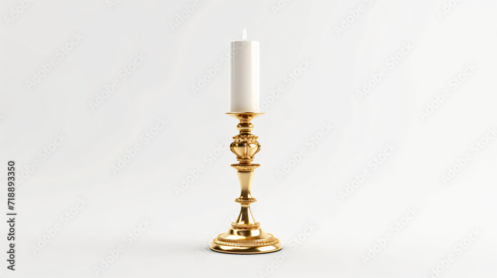 3d render golden vintage candlestick on white background