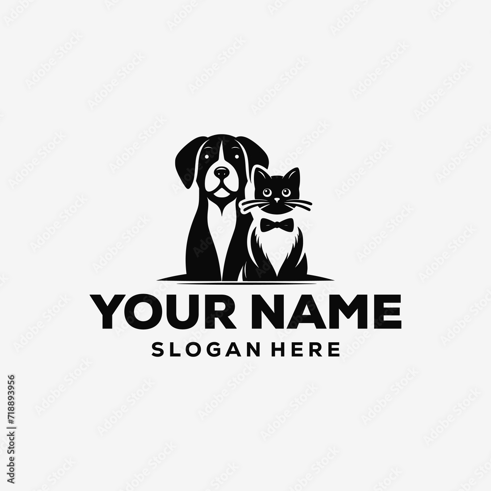 dog and cat flat logo vector template