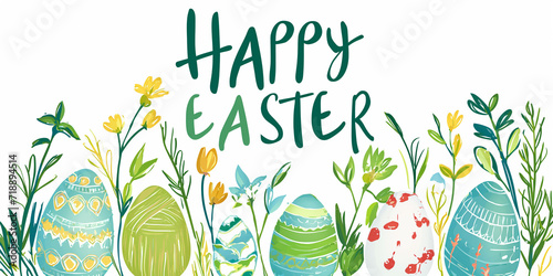 Schöne Ostern in Schriftzug Happy Easter in grünen Farben, ai generativ