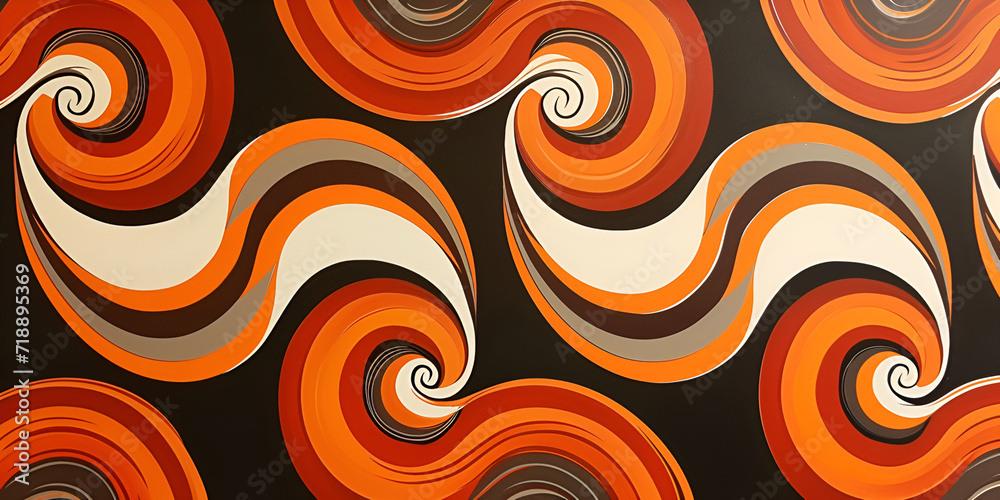 Fototapeta premium a visually dynamic composition scene of motion and fluidity ,vibrant color flower power swirling geometric patterns , strong colors