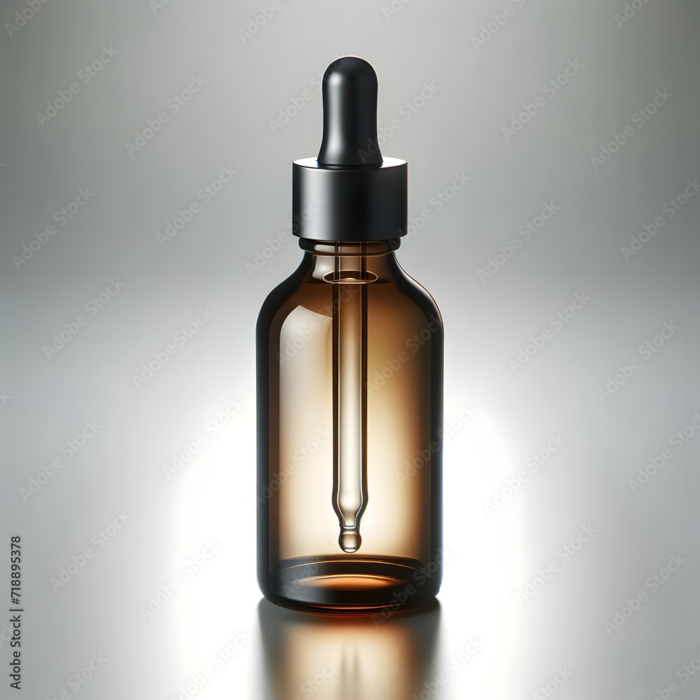 an amber glass dropper bottle often used for essential oils, serums, or other skincare products