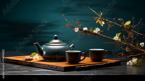 Elegance in simplicity, a Chinese tea set captivates with delicate craftsmanship, offering a sensory journey and reflecting the rich tradition of tea culture. photo