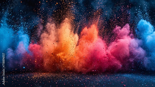 Colorful Explosion of Pink and Orange Powder  A Spectacular Splash for the Month of Love Generative AI