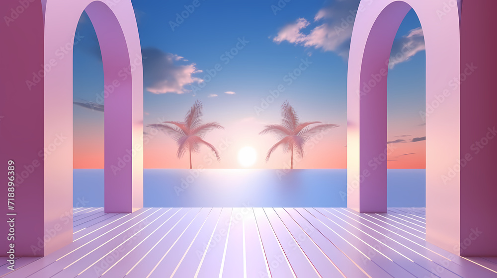 Fototapeta premium Gradient empty room wall model, minimalist interior, podium 3D product display