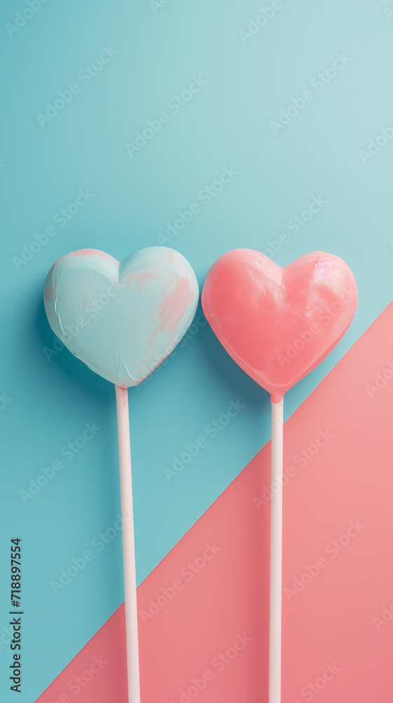 Pink and blue heart shaped lollipop