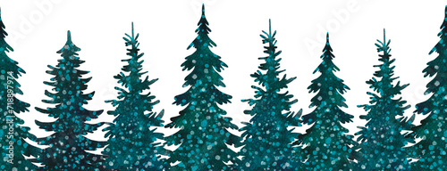 Seamless watercolor border  winter forest