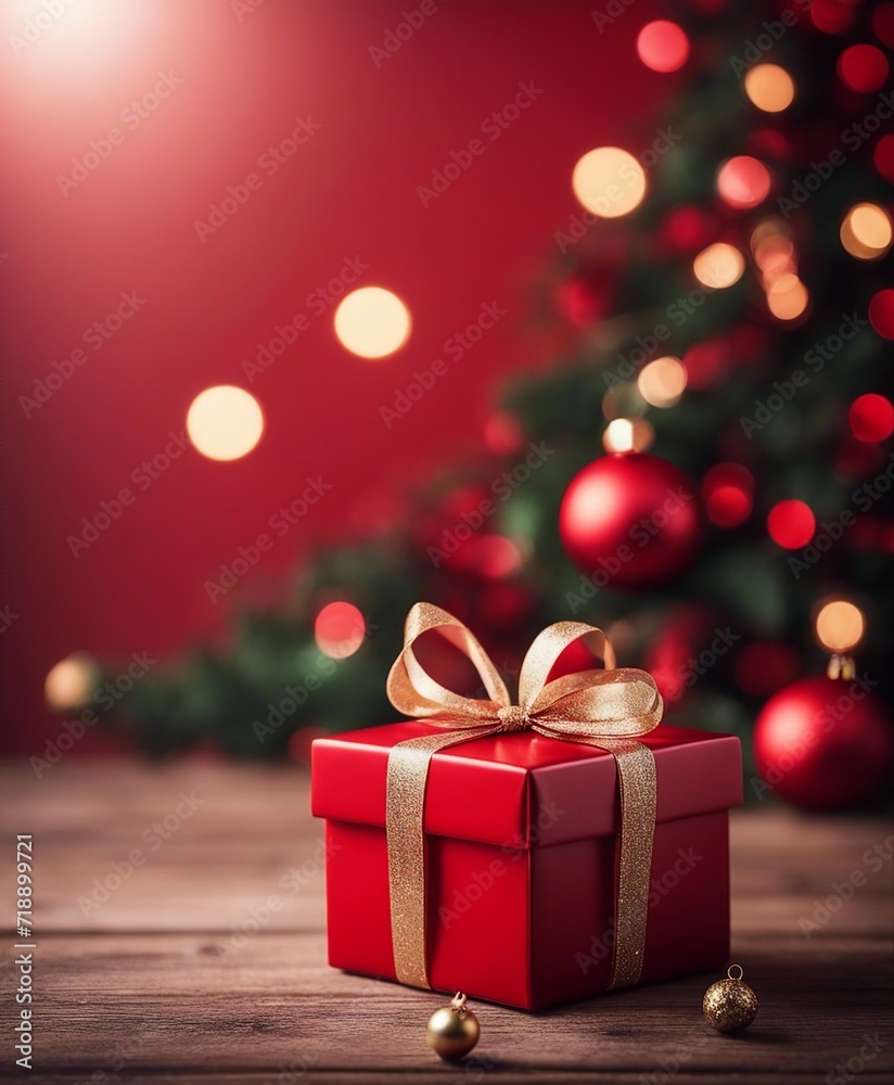 Christmas and valentines day red Gift on festive background. copy space for text
Christmas and valentines day red Gift on festive background. copy space for text