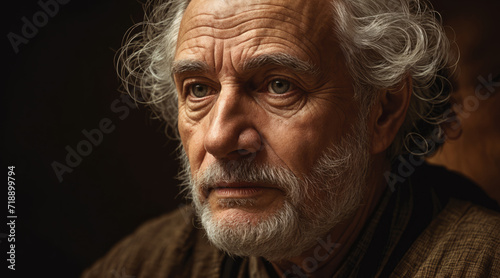 Portrait of an old gray-haired man. AI