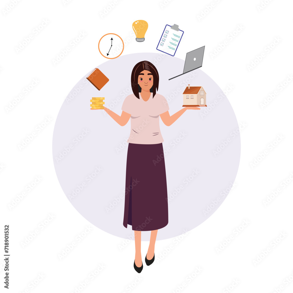 Businesswoman multitasking various responsibilities Businesswoman multitasking various responsibilities