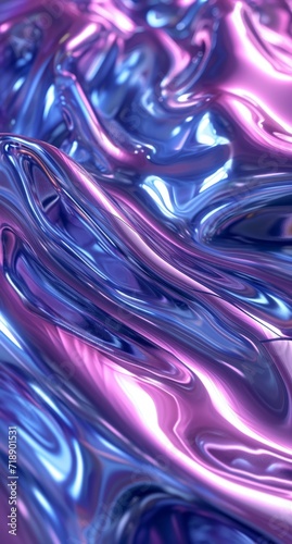 A close-up of dynamic blue and purple metallic-like liquid waves