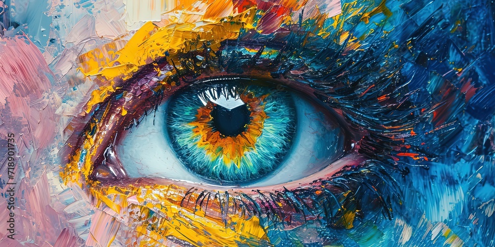 Oil painting of a blue eye, multicolored texture, art, background, wallpaper.