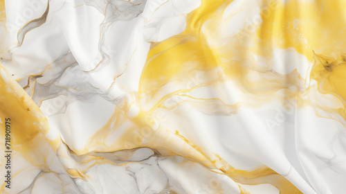 Zoom, gros plan sur un tissu imitation marbre. Marbre coloré, jaune. Arrière-plan pour conception et création graphique.