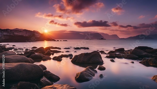 Beautiful sunset views over the sea, long exposure