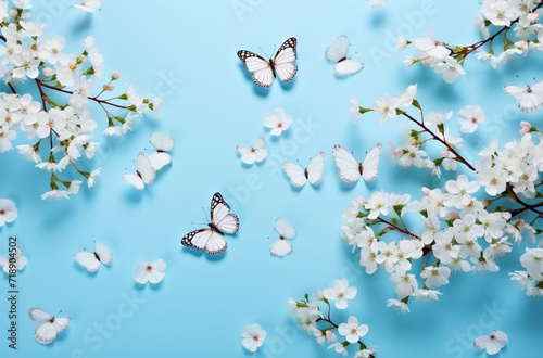 vector illustration of summer lawn background with flowers and butterflies