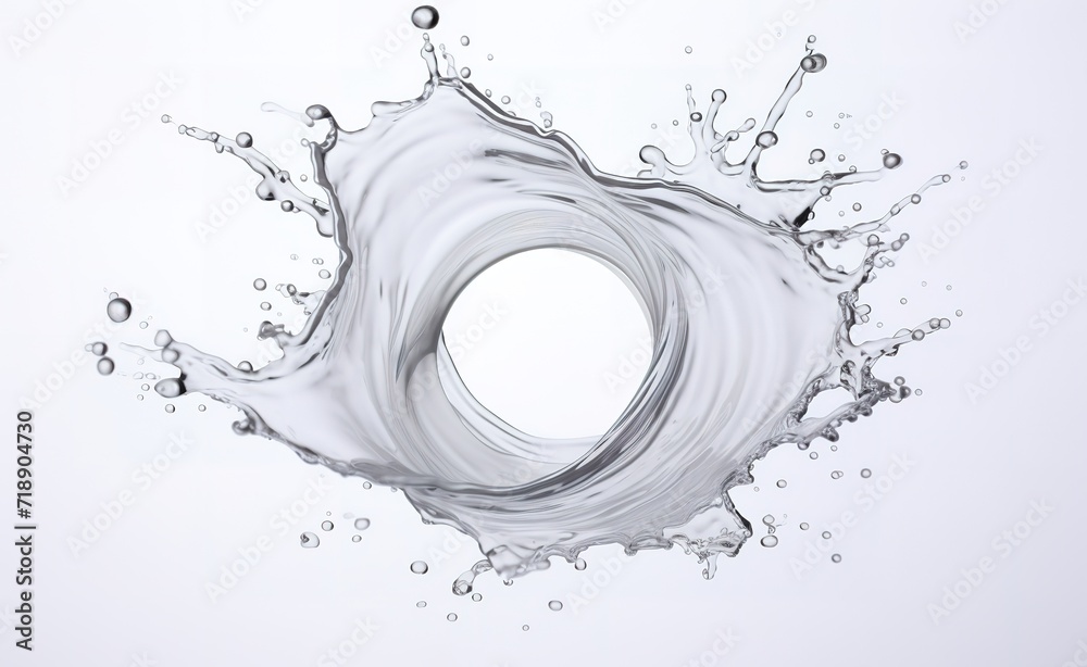 The effect of circular clear water splashes in photos on a gray background. generative AI The effect of circular clear water splashes in photos on a gray background. generative AI