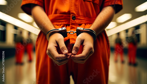 Close up of handcuffed hands. Young boy in Juvenile detention going through the court system for crimes he has committed. photo