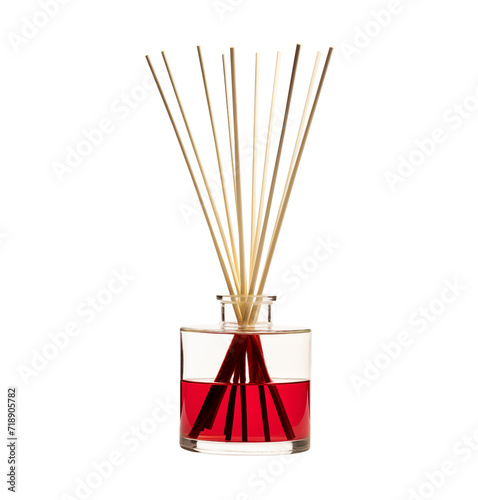 Purple REED DIFFUSER - Transparent Background PNG. Pen tool cutout. Aroma diffuser in a clear glass bottle. Glass bottle mockup. Commonly used in retail stores, hair salons