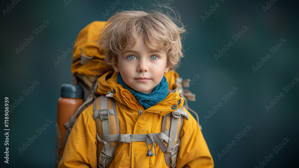 Hübsches Schulkind mit Anorak und Schultasche auf dem Schulweg Hübsches Schulkind mit Anorak und Schultasche auf dem Schulweg