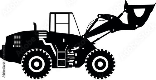 Silhouette of Wheel Loader Icon in Flat Style. Vector Illustration