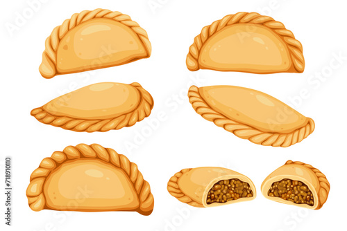 Curry puff,Argentine empanada isolated on white background. Vector eps 10