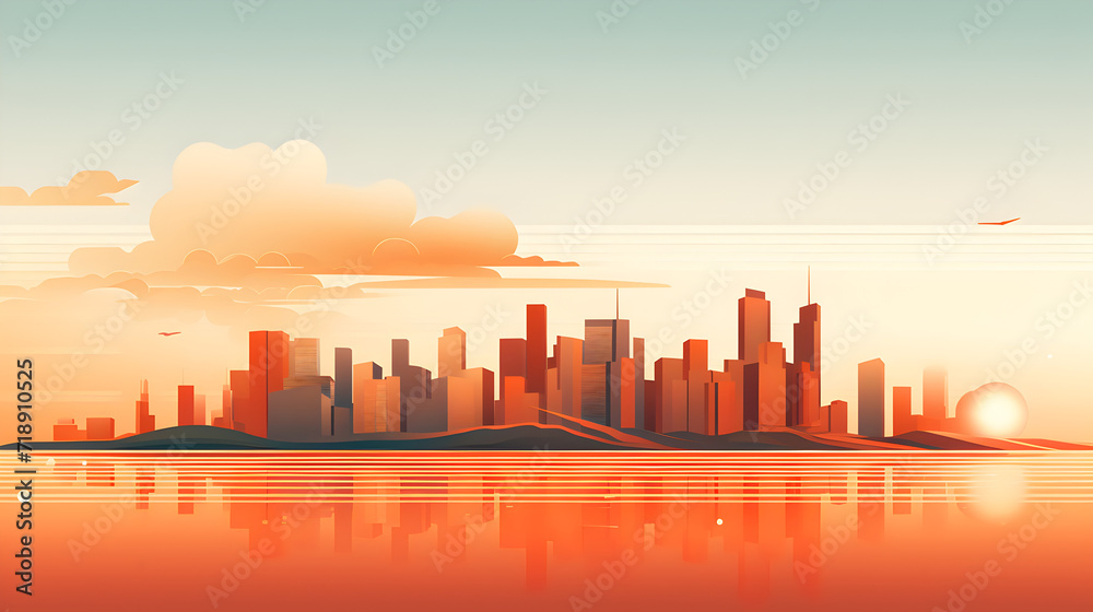 City cityscape background urban skyline with buildings Web banner with copy space,,
Vector illustration of City at sunset background beside a river Pro Vector
