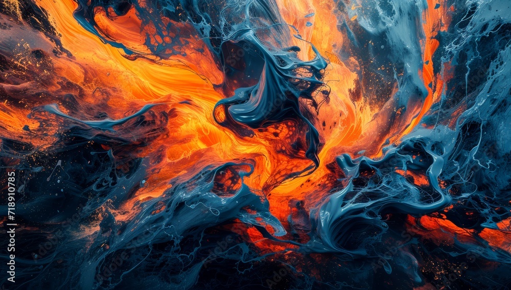 An explosive display of fiery abstract art, capturing the raw power and beauty of nature's molten lava