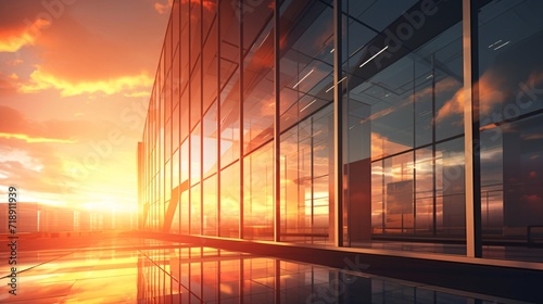 glass facades and modern business building at sunset