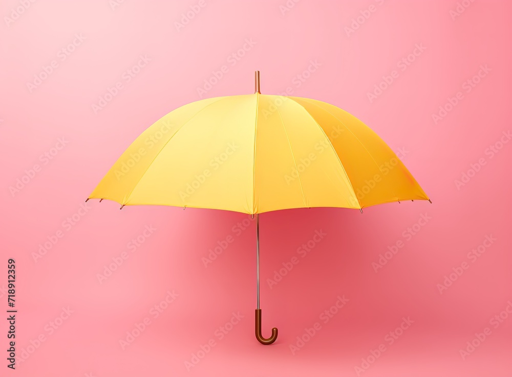 Umbrella is yellow on pink Background. generative AI