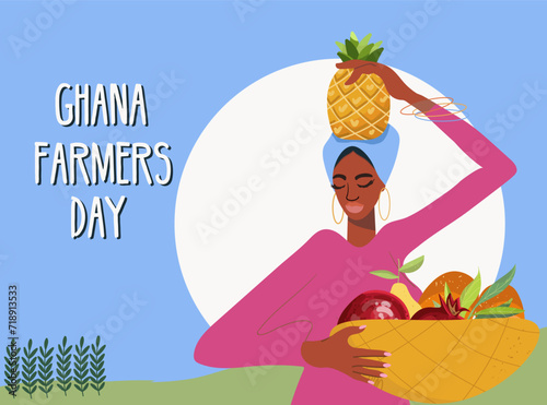 Ghana farmers day. Female farmer with busket