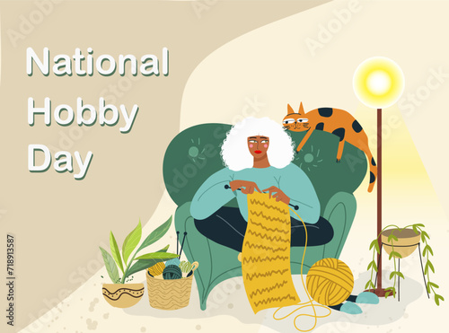 National Hobby Day. Vector illustration. Knitting