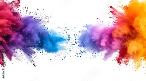 frame border with copy space of colorful rainbow holi paint color powder explosion isolated white background, hd, shine