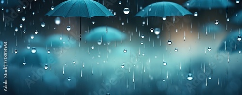 Rows of umbrellas under raindrops. generative AI