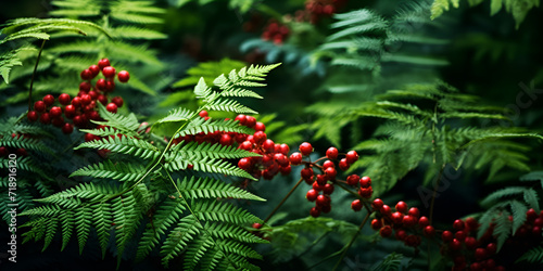 Beautiful closeup of red currant in a forest 