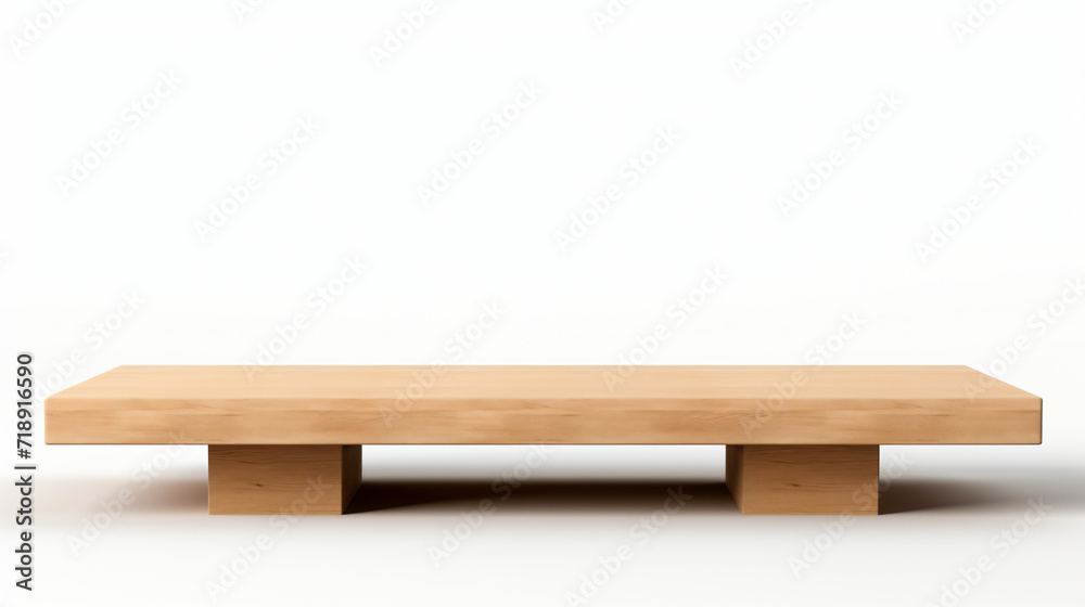 3d render low wooden long rectangular coffee table on white background