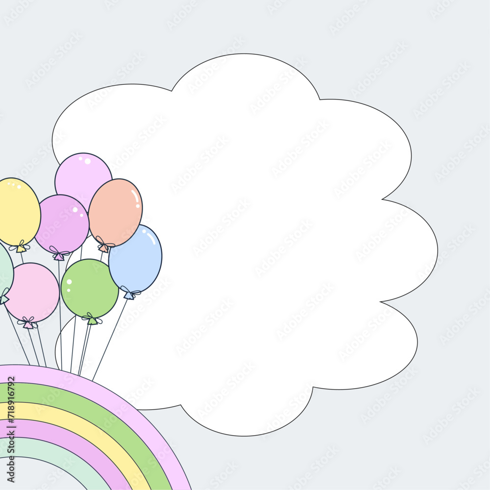 Balloons and a rainbow on a bubble background for text. Balloons and a rainbow on a bubble background for text.