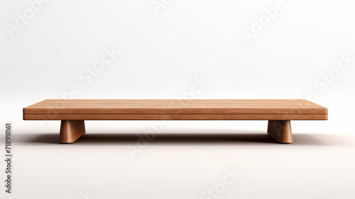 3d render low wooden long rectangular coffee table on white background